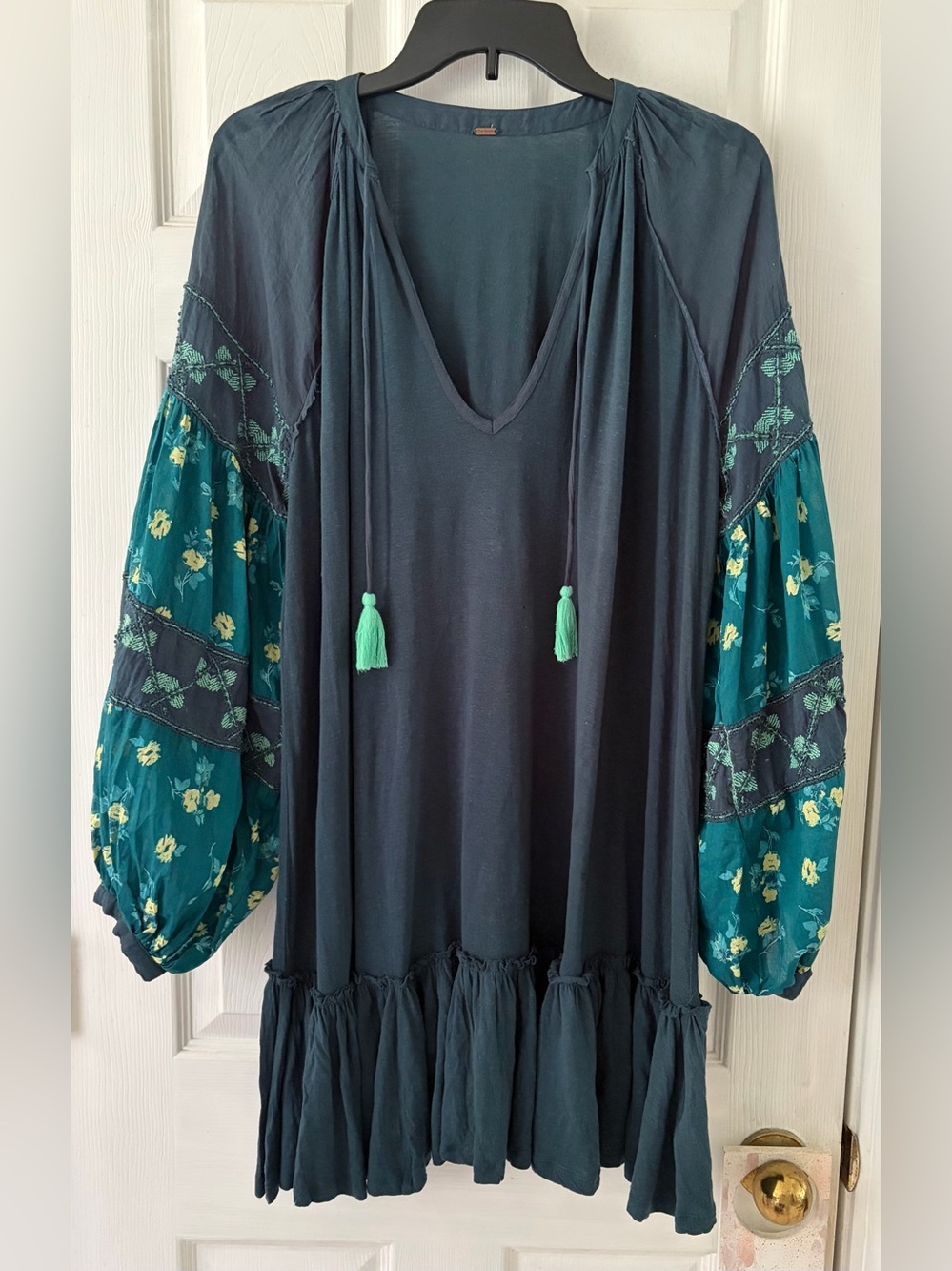 Free People Teal and Dark Blue Boho Tunic Dress